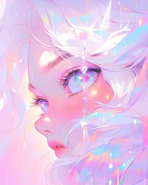 Iridescent Hair Drawing, How To Draw Iridescent, Iridescent Hair, Bubble Goth, Perler Art, Shoujo Manga, Dreamy Art, Cute Profile Pictures, Fantasy Inspiration