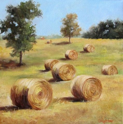 Hay Bale Painting, Hay Bale Art, Landscape Composition, Large Landscape Painting, Farm Paintings, Barn Painting, Hay Bales, Paintings I Love, Farmhouse Chic