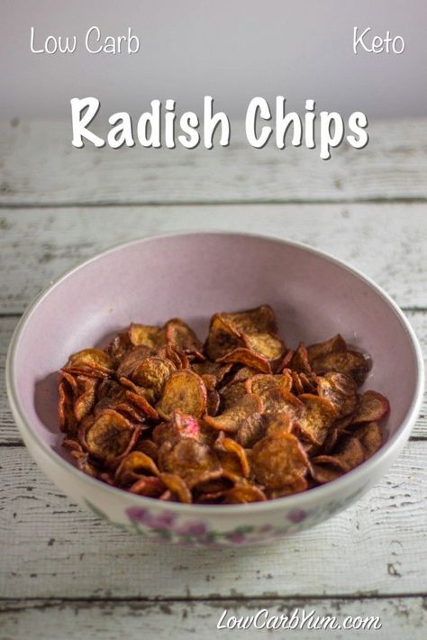 Radish Chips, Low Carb Chips, Keto Diet Snacks, Radish Recipes, Carb Alternatives, Low Carb Appetizers, Diet Snacks, Low Carb Snacks, Low Carb Keto Recipes