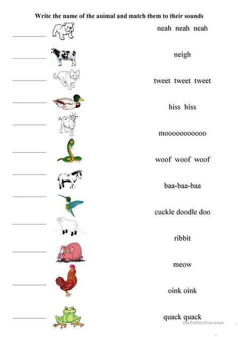 Matching Animals and their sounds - English ESL Worksheets for distance learning and physical classrooms Animal Sounds Worksheet, Animal Sounds Activity, Ukg Syllabus, Animals And Their Sounds, Evs Worksheet, Teaching Nouns, Anger Worksheets, Farm Animals Preschool, Animal Sound