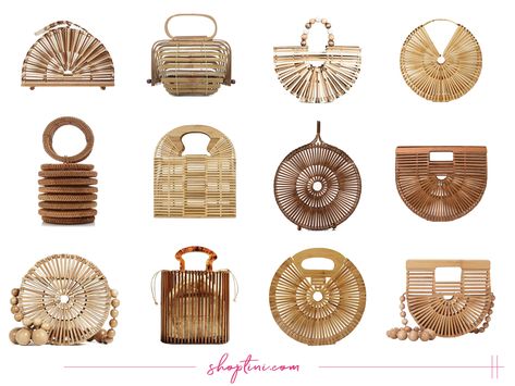 Bamboo Handle Bag, Bamboo Bags, Bags Outfit, Bamboo Placemats, Wood Laser Ideas, Summer Handbag, Wooden Bag, Round Purse, Bags Diy