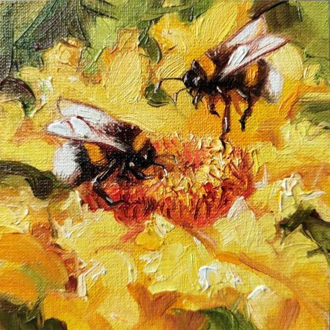 Yellow Widgets Medium, Bumble Bee Painting Acrylic, Anniversary Canvas Painting, Bee Art Painting, Bumble Bee Painting, Picture Couple, Anniversary Canvas, Series Painting, Bumble Bee Art