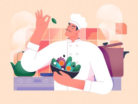 Man Cooking Illustration, Cook Illustration Chef, Chef Illustration, Cooking Illustration, Bear Character Design, Cook Illustration, Pizza Hot, Cooking In The Kitchen, Minimal Illustration