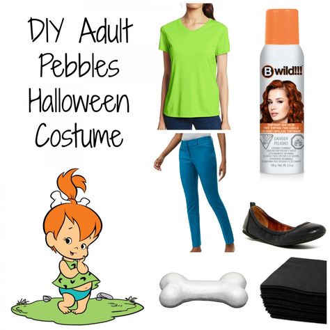 I'm sharing a quick and cheap DIY Pebbles Halloween costume for adults! Josh and I are going as Pebbles and Bamm-Bamm from The Flinstones this year! Diy Pebbles Costume Woman, Pebbles And Bam Bam Costumes Couple, Pebbles Costume Women, Pebbles Costume Diy, Pebbles Halloween Costume, Pebbles Flintstone Halloween Costume, Flintstones Halloween Costumes, Affordable Halloween Costumes, Caveman Costume