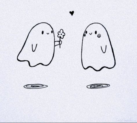 ♡ Cute Ghost Matching Pfp, Matching Drawings For Couple, Cute Ghost Couple Drawing, Matching Ghost Pfp, Couple Doodles Cute, Ghost Drawing Aesthetic, Simple Ghost Drawing, Cute Couple Doodles, Couples Doodles