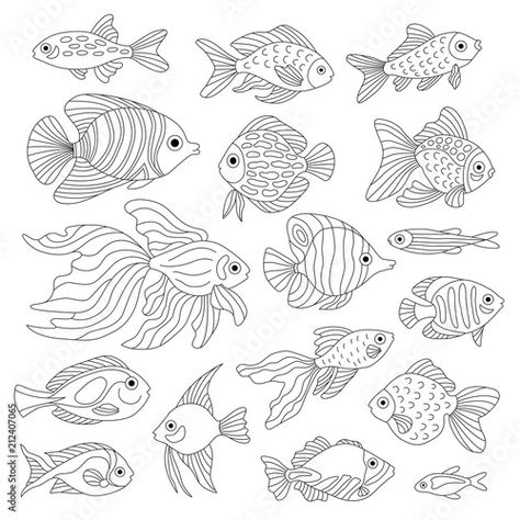 Tropical Fish Drawing, Mermaid Journal, Fish Outline, Sea Drawing, Summer Art Projects, Fish Drawing, Fish Coloring Page, Cartoon Fish, Fish Vector