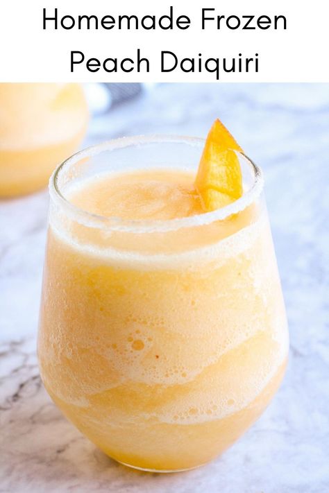 Peach Daiquiri Recipe, Peach Daiquiri, Frozen Daiquiri, Daiquiri Recipe, Frozen Cocktail, Summertime Drinks, Strawberry Daiquiri, Frozen Cocktails, Peach Schnapps