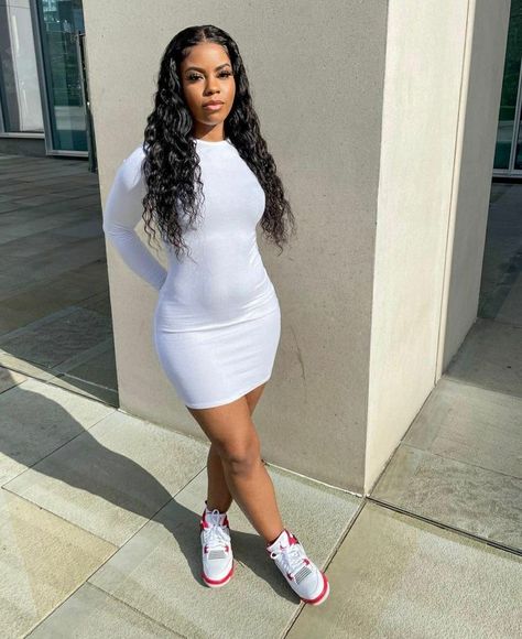 Retro Jordan 4, Baddie Dresses, Dress And Sneakers Outfit, Sneakers Outfit Casual, Dd Osama, White Dress Outfit, Classy Outfits For Women, Boujee Outfits, Effortlessly Chic Outfits