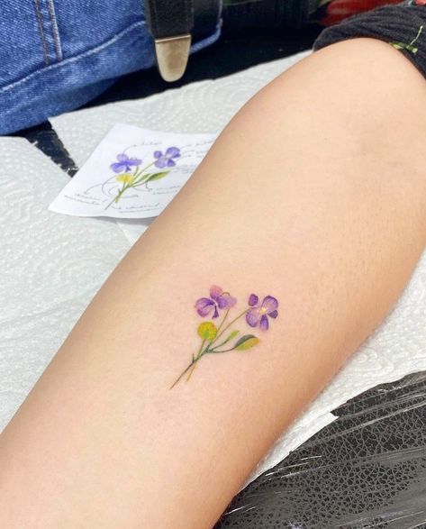 Purple Flowers Tattoo, Filter Tattoo, Purple Flower Tattoos, Violet Flower Tattoos, Iris Flower Tattoo, Cosmos Tattoo, Violet Tattoo, Ink Photography, Purple Tattoos