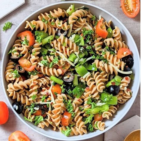 Whole Wheat Pasta Salad Recipe Whole Grain Pasta Salad, Whole Wheat Pasta Salad, Bbq Pasta Salad, Pasta Salad With Italian Dressing, Italian Dressing Recipe, Bbq Pasta, Mediterranean Salads, Whole Grain Pasta, Italian Dressing Recipes