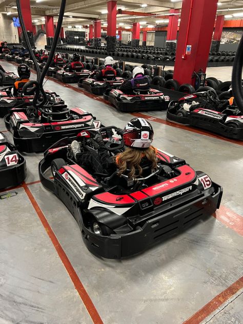 Indoor Go Karting Aesthetic, Go Cart Aesthetic, Go Kart Racing Aesthetic, Go Karting Aesthetic Friends, Gokart Racing Aesthetic, Go Carts Aesthetic, Karting Aesthetic Girl, Kart Racing Aesthetic, F1 Party Aesthetic