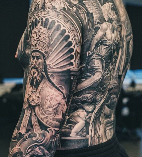 Italian Mythology Tattoo, Italian Art Tattoo, Tattoo Ideas Mythology, Christian Tattoo Ideas, Roman Tattoo, Italian Tattoos, Chicano Tattoos Sleeve, Side Neck Tattoo, Christian Tattoo