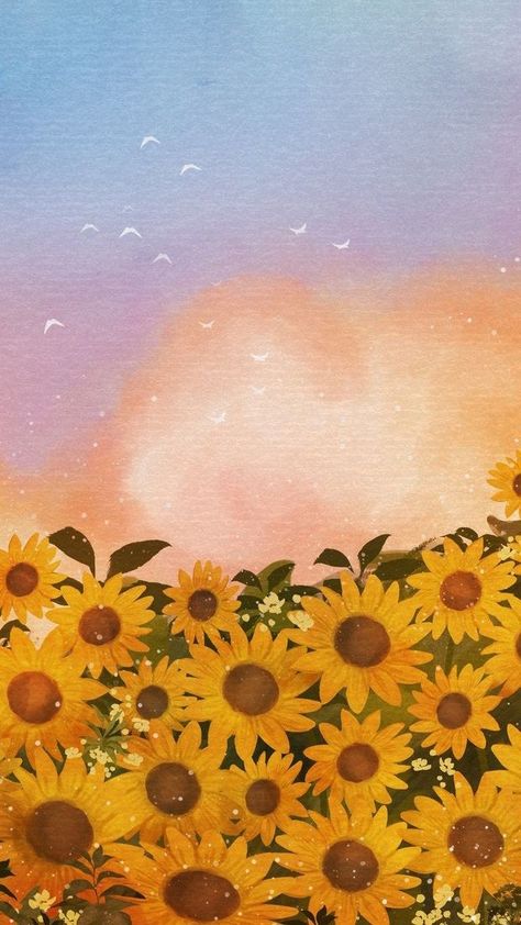 Sunflower Field Aesthetic, Sunflower Field Painting, Aesthetic Sunflower, Field Aesthetic, Peaceful Art, Sunflower Illustration, Sunset Poster, E Flowers, Sunflower Drawing