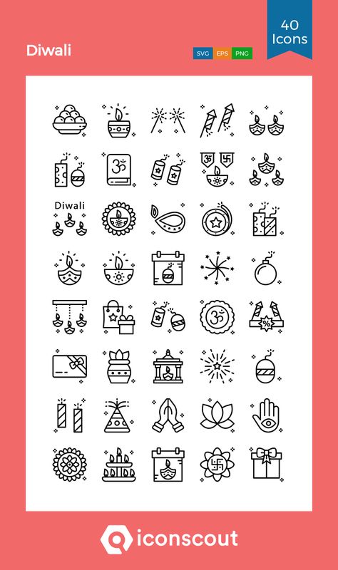 Diwali  Icon Pack - 40 Line Icons Diwali Pattern Design, Diwali Doodle Art, Diwali Doodle, Diwali Pattern, Diwali Elements, Diwali Poster Design, Diwali Gift Items, Diwali Art, Diwali Vector