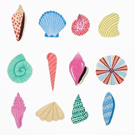 Sea Shells Illustration, Shells Illustration, 달력 디자인, Shells Beach, Painting Gouache, Beach Collection, Surf Art, Illustration Inspiration, Paint Painting