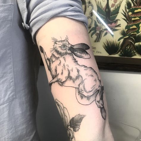 Hare Tattoo | Tattoo Ideas and Inspiration Traditional Tattoo Rabbit, Traditional Rabbit Tattoo, Hare Tattoo, Tattoo Knee, Rabbit Tattoo, Ancient Tattoo, Bunny Tattoos, Rabbit Tattoos, Classic Tattoo