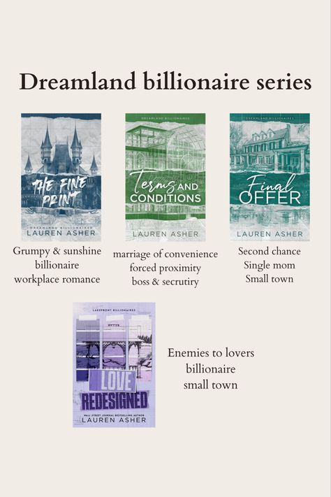 Dreamland Billionaires Series, Dreamland Billionaires, Lauren Asher, Fiction Books Worth Reading, Tbr List, Thriller Novels, Romance Books Quotes, Recommended Books, Books Quotes