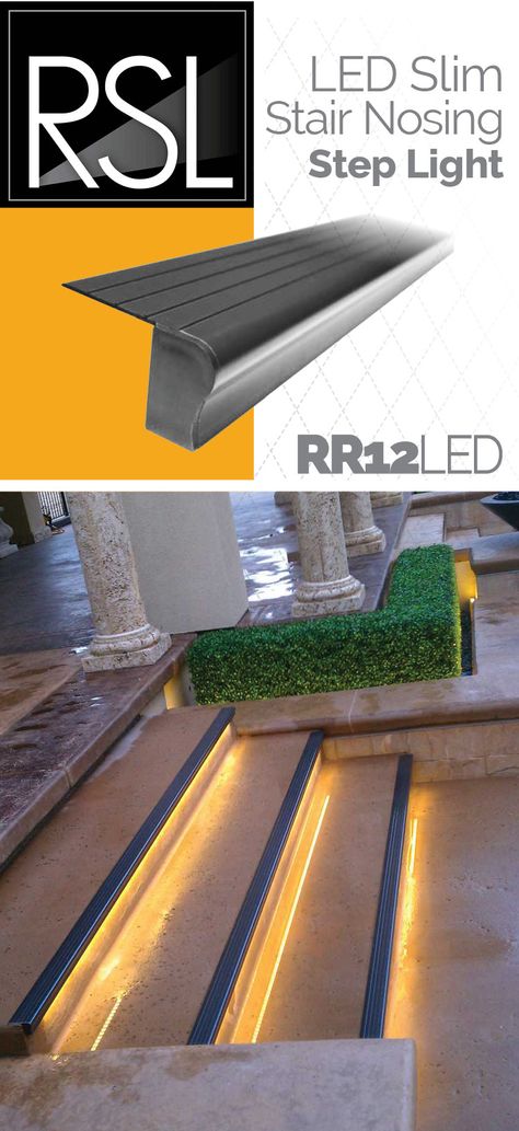 Add safety and create ambiance with Custom LED Step Lighting. Lower power consumption lasting over 50,000 hours. http://robertssteplite.com/residential-opulance/step/ Step Lighting Indoor Stairs, Concrete Steps With Lights, Exterior Step Lights Stairs, Outdoor Step Lights, Deck Step Lights, Step Lights, Front Porch Steps, Step Light, Low Voltage Lighting