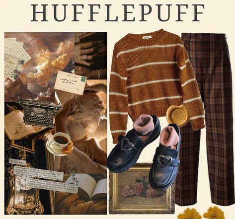 Hufflepuff Outfit Aesthetic, Hufflepuff Outfit Ideas, Hufflepuff Aesthetic Outfits, Hufflepuff Inspired Outfits, Hufflepuff Lookbook, Grunge Kawaii Aesthetic, Hufflepuff Outfit, Harry Potter New, Hogwarts Outfits