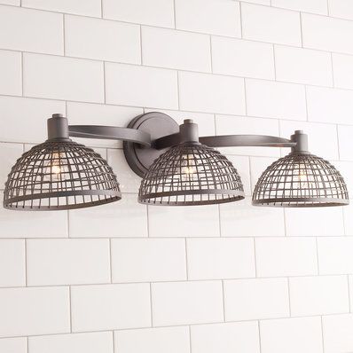 Dome Cage Vanity Light- 3 Light Farmhouse Bathroom Lights, Small Double Sink Vanity, Open Bathroom Vanity, Bathroom Vanity Redo, Vanity Lighting Over Mirror, Vintage Bathroom Vanities, Industrial Bathroom Vanity Lights, Cheap Bathroom Vanities, Antique Bathroom Vanity