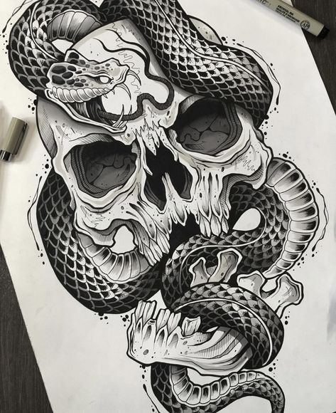 Cartoon Hands, Skull Art Tattoo, Skull Sleeve Tattoos, Snake Tattoo Design, Skull Art Drawing, Skulls Drawing, Dark Art Tattoo, Skull Tattoo Design, Artist Logo