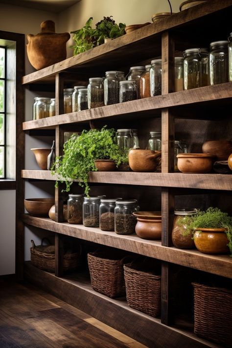 Walk In Pantry Diy, Cottagecore Pantry, Sloped Ceiling Lighting, Sloped Ceiling Bedroom, Walk In Pantry Ideas, Rustic Pantry, Dream Pantry, House Pantry, Kitchen Remodel Modern