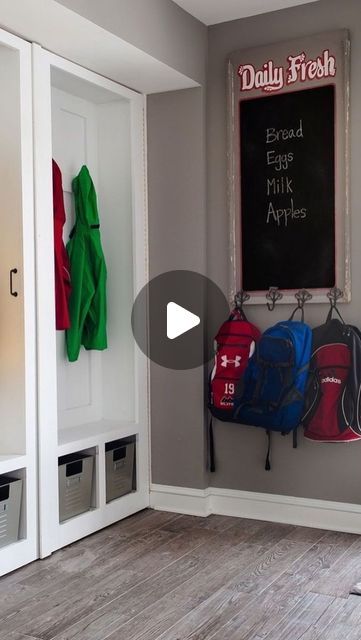 Cory Connor | NJ Interior Designer on Instagram: "Who else struggles with staying organized with all the coats, sports gear, and random household stuff?
At first glance, these look like classic built-in lockers housed in a mudroom. But watch what happens when you open up these locker doors... 

This hidden storage room is a true organizational paradise. By containing all the chaos behind  these lockers, the actual mudroom stays clutter-free.
#hiddenstorage #mudroomstorage #mudroomsolutions #mudroomrenovation #hiddenmudroom" Hidden Room, Built In Lockers, Mud Room Storage, Hidden Door, Mud Room, Storage Room, The Chaos, Clutter Free, Hidden Storage