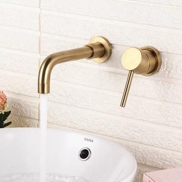 Ensuite Renovation, Chrome And Brass Bathroom, Mounted Bathroom Sink, Royal Bathroom, Copper Sink Bathroom, Open Bathroom, Wall Faucet, Copper Bathroom, Bathroom Sink Taps