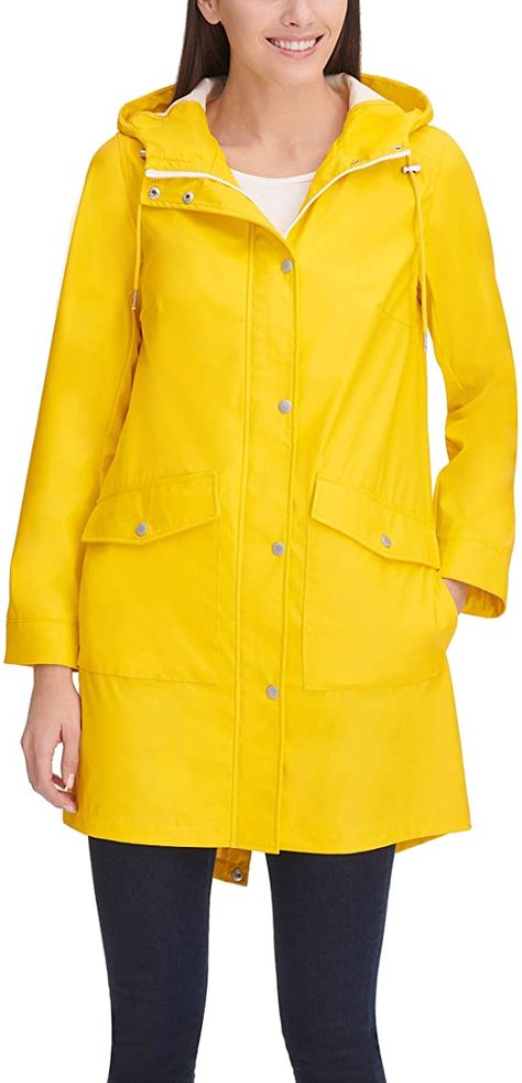 Levi's Women's Lightweight Rubberized Pu Fishtail Rain Anorak Parka Jacket at Amazon Women's Coats Shop Yellow Rain Jacket, Rain Parka, Rains Long Jacket, Fishtail Parka, Yellow Clothes, Hooded Rain Jacket, Quilted Puffer Jacket, Anorak Jacket, Levis Women