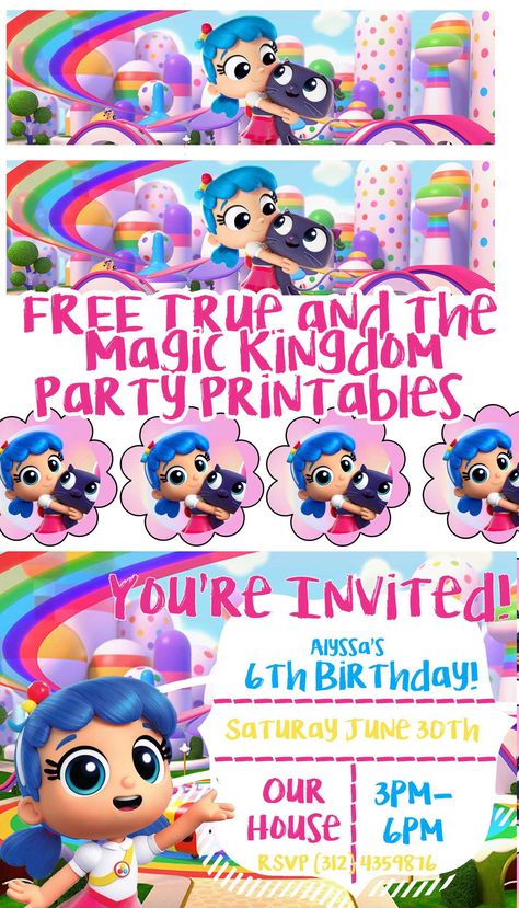 FREE True and the Rainbow Kingdom Birthday Party Printable Files | Cupcake Toppers | Water Bottle Labels | Invitations | Banner True And The Rainbow Kingdom Birthday Invitation, True And The Rainbow Kingdom Invitation, True And The Rainbow Kingdom Party, True And The Rainbow Kingdom Birthday Party Ideas, True Birthday Party Ideas, True And The Rainbow Kingdom Birthday, True Birthday Party, Kingdom Birthday Party, Free Printable Rainbow