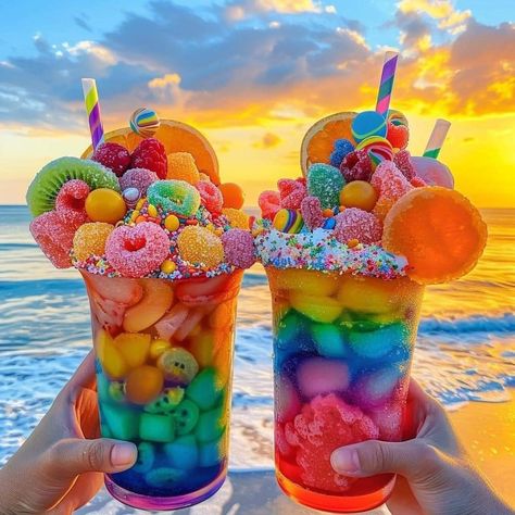 Preppy Rainbow, Rainbow Bread, Rainbow Foods, Colourful Food, Rainbow Drinks, Colorful Desserts, Colorful Drinks, Candy Drinks, Rainbow Fruit