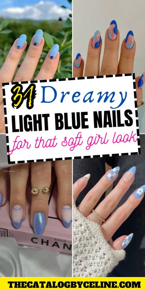 31 Dreamy Light Blue Nails For That Soft Girl Look! Blue Ombre Glitter Nails, Funky Blue Nails, Boho Chic Nails, Nails Nautical, Baby Boy Nails, Nail Designs Blue, Light Blue Nail, Periwinkle Nails, Light Blue Nail Designs