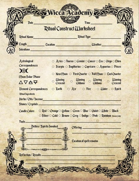 Ritual Worksheet Spell Worksheet Witchcraft, About Me Grimoire Page, Free Witch Printables, Witchcraft Worksheet, Free Book Of Shadows Printables, Witch Planner Free Printable, Book Of Shadows Template, Grimoire Printables, Blank Book Of Shadows