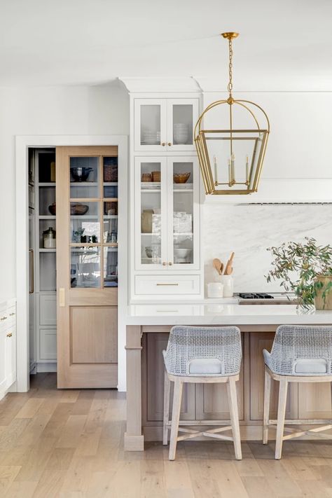 Shannon Weller White Kitchen With Pocket Doors | Projects (Title) Swiss Coffee Paint, European Style Kitchen, Beige Kitchen Cabinets, Shiplap Kitchen, Coffee Cabinet, Best Kitchen Design, Swiss Coffee, Beige Kitchen, Hamptons Style