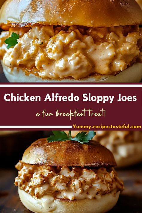 Chicken Alfredo Sloppy Joes, Creamy Alfredo Sauce, Steak Sandwich, Sloppy Joe, Comfort Dishes, Chicken Alfredo, Sloppy Joes, Chicken Dishes Recipes, Ground Chicken