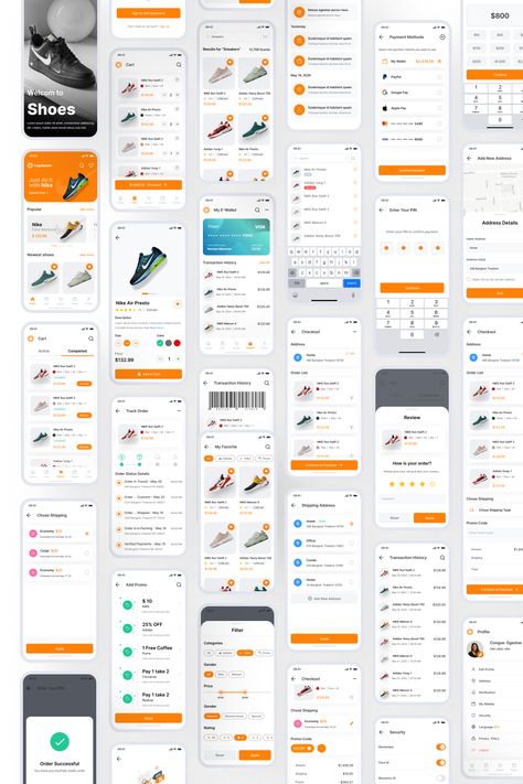 E-commerce Mobile App UI KIT Modern Ui Design, Ecommerce Ui Design, Desain Ux, Ux Design Mobile, Ux App Design, Ecommerce App, Mobile Application Design, Desain Ui, Mobile App Design Inspiration