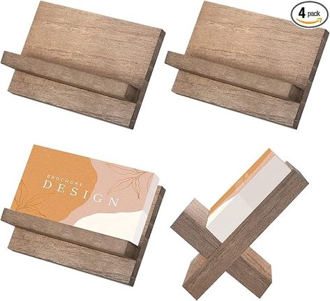 Amazon.com : Teling 4 Pcs Wood Business Card Holder for Desk Wooden Business Card Display Stand Business Card Stand for Name Business Card Postcard Office Home Desktop Table Organizer (Brown) : Office Products Business Card Holder Diy Display, Diy Business Card Holder, Postcard Organization, Business Card Display, Card Display Stand, Wood Business Card Holder, Wood Business Card, Brown Office, Wooden Business Card