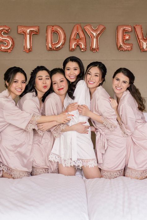 Bridal Shower Photography, Elegant Garden Wedding, Getting Ready Robes, Bachelorette Party Photo, Bridesmaid Poses, Filipino Wedding, Wedding Snapchat, Bridesmaid Photoshoot, Elegant Garden