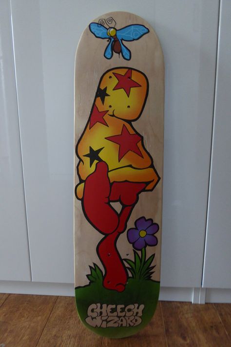 Custom Skateboard "Cheech Wizard - Vaughn Bodé" Vaughn Bode Characters, Cheech Wizard, Wizard Graffiti, Vaughn Bode, Custom Skateboards, Paint Job, Spray Painting, Spray Paint, Wizard