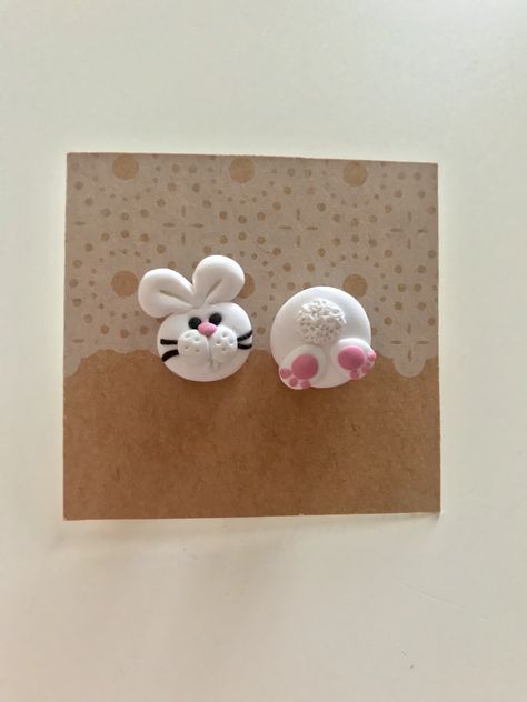 Polymer Clay bunny earrings Clay Bunny Earrings, Bunny Polymer Clay Earrings, Bunny Clay Earrings, Polymer Clay Easter Ideas, Polymer Clay Animal Earrings, Polymer Clay Easter Earrings, Clay Easter Earrings, Easter Clay Earrings, Easter Polymer Clay