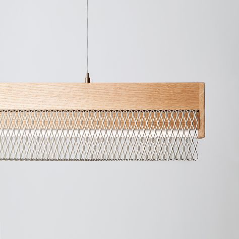 Himmee, Mesh lamp has an oak frame and metal mesh. ⁣ Mesh Lighting, Gold Lamp, Three Dots, Wood Light, Metal Mesh, Mesh Design, Theme Park, Lamps, Pendant Light