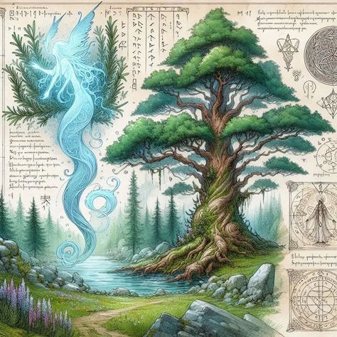 Field Guide | Volume II | Pages 5 - 8: "Of Birchwood Spirits and Rosemary" #aiart #aiartwork #aiartcommunity #aiconceptart #fantasy #fantasyart #fantasynature #fantasylandscape #fieldguide #beastiary #herbarium #birch #spirit #rosemary #river Sidhe Faeries, Fantasy Spirit, Fantasy Tree, D D Items, Fantasy Drawings, Nature Spirits, Fantasy Forest, Dnd Art, Fantasy Creatures Art