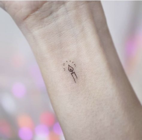 Mini Candle Tattoo, Lantern Tattoo Minimalist, Tiny Lantern Tattoo, Candle Tattoo Minimalist, Tattoos About Light, Light Of My Life Tattoo, Candle Finger Tattoo, Tiny Candle Tattoo, Fine Line Candle Tattoo