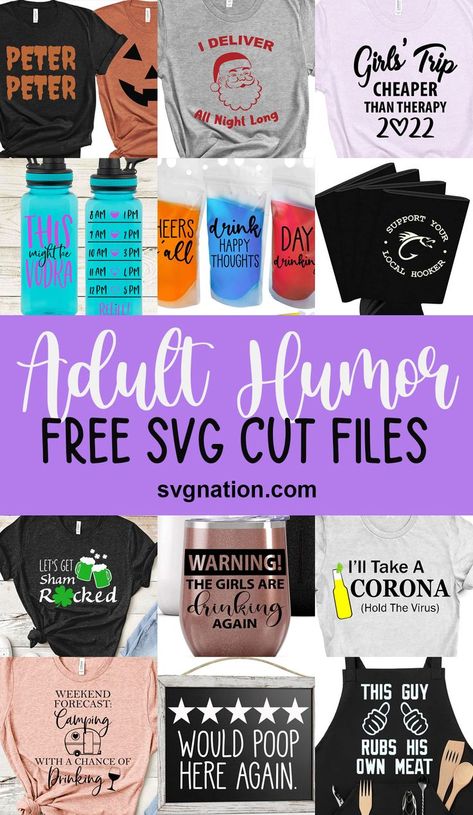 Download adult humor SVG Files to use with your Cricut or Silhouette. Search 40+ SVG to use for adult shirts, drinking related svgs and funny adult files! Funny Shirt Ideas Vinyl, Free Cut Files For Cricut, Svg Tshirt Ideas Women, Cricut Christmas Shirts Funny, Free Svg Files For Cricut Shirts Funny, Free Funny Svg, Svg Ideas Free, How To Make Shirts With A Cricut, Funny Svg Files Free