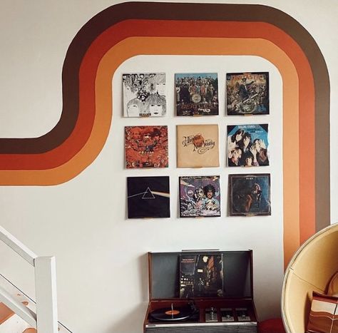 70s Inspired Wall Paint, Supergraphics 70s, Retro Painted Wall Mural, 1970s Wall Mural, 70s Bedroom Wall Paint, 70s Wall Stripes, 70s Lines On Wall, 70s Stripe Wall Mural, 70s Wall Painting Ideas