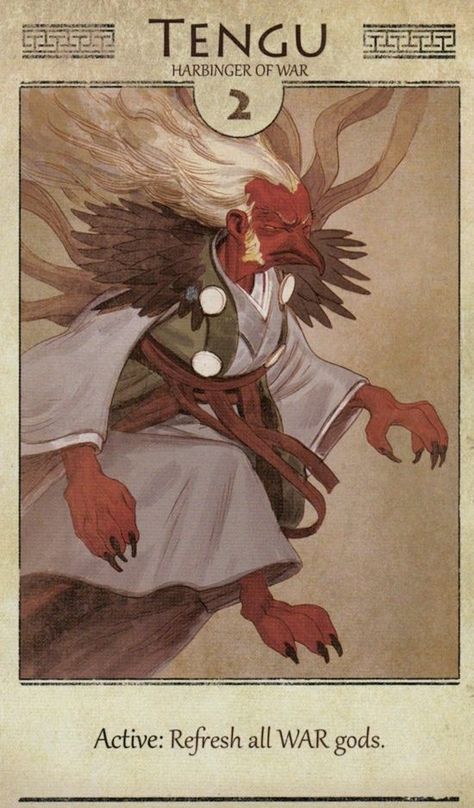 Tengu (Heavenly Dog or Sentinel) are a type of legendary creature found in japanese folk religion. They are considered a type of yōkai (supernatural beings) or Shinto kami (gods). The tengu were originally thought to take the forms of birds of prey and monkey deity, they are traditionally depicted with human, monkey and avian characteristics. Sarutahiko Ōkami is considered to be the original model of Konoha-Tengu (a long-nosed supernatural creature with red face), which today is widely... Mythic Arcana, Japanese Gods, God Of Time, Kon Bleach, Monster Legends, Drawing Cartoon Faces, Norse Myth, Japanese Mythology, Legends And Myths