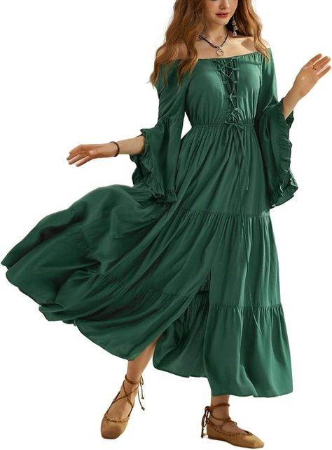 Amazon.com: Scarlet Darkness Women Off Shoulder Renaissance Pirate Dress Empire Wasit Bell Sleeve Dress Green S : Clothing, Shoes & Jewelry Pirate Dress, Dress Bell Sleeve, Dress Bell Sleeves, Elf Dress, Flowy Dress Long, Dresses With Pockets, Ruffle Bell Sleeve, Long Frocks, Medieval Dress