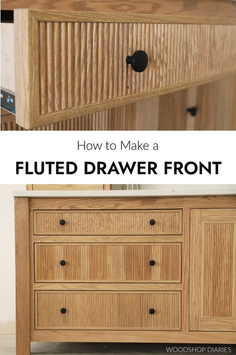 How to Make a Fluted Drawer Front Fluted Furniture Diy, Trim Casing, Diy Storage Trunk, Diy Dresser Plans, Woodshop Diaries, Nightstand Plans, Bookcase Plans, Upcycle Furniture, French Provincial Furniture