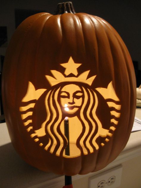 Pumpkin Carving Starbucks, Pumpkin Carving Ideas Starbucks, Dr Pepper Pumpkin Carving, Pumpkin Carving Ideas Bow, Coffee Pumpkin Carving, Preppy Pumpkin Carving Ideas, Starbucks Pumpkin Carving, Girly Pumpkin Carving Ideas, Preppy Pumpkin Carving