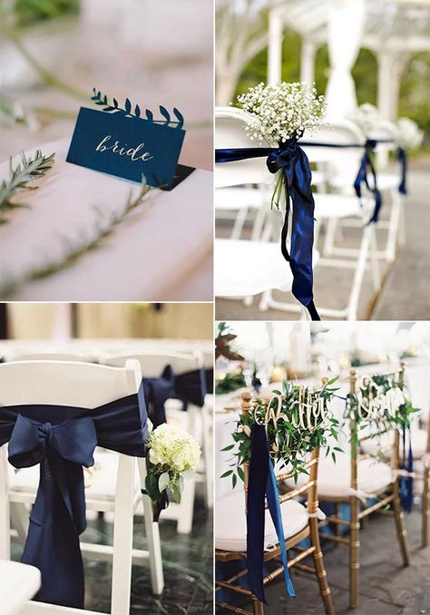 Navy Blue And Wood Wedding, Wedding Decor Dark Blue, Navy Blue Table Decor, Navy Decorations, Blue And Greenery Wedding, Navy Blue Wedding Decorations, Greenery Wedding Ideas, Navy Wedding Theme, Midnight Blue Wedding